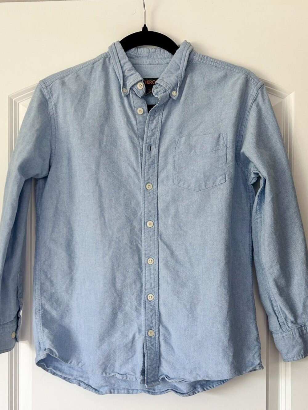 Blue long sleeve button down dress shirt - boys size L 12/14